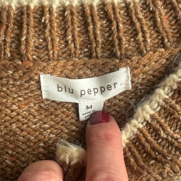 Blu Pepper Brown and Cream Swan Pattern Cardigan Sweater - Picture 2 of 6